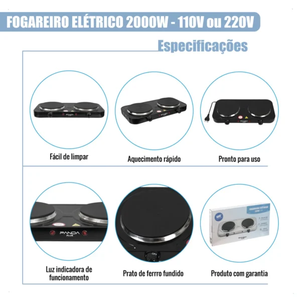Fogão Elétrico Portátil de 2 Bocas - Image 2